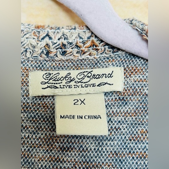 Lucky Brand Women’s Plus Aztec Boho  Open Front Knit Textured Cardigan Sweater - Picture 12 of 14